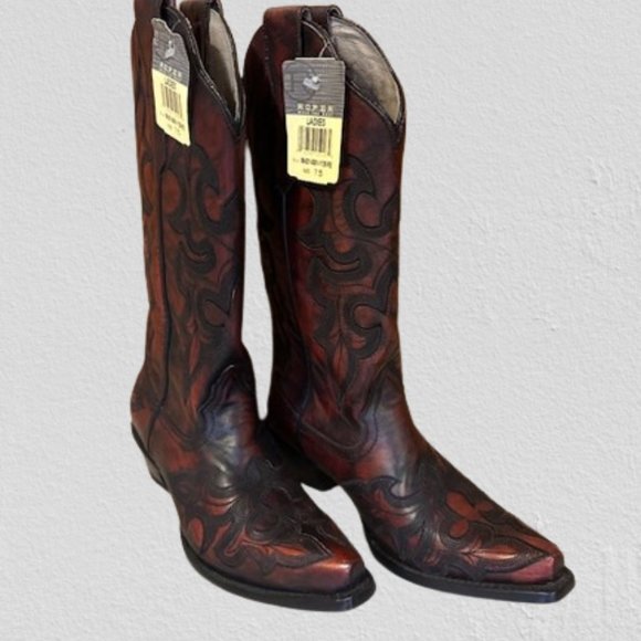 Roper Red All Over Embroidery Western Boots 4226 NWOB Boutique - Picture 7 of 14